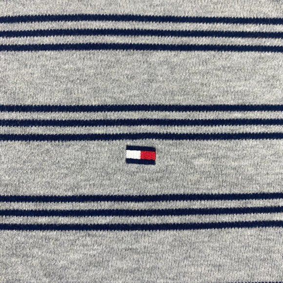 Tommy Hilfiger Polo Shirt Men Large L Gray Blue Striped Casual Golf Embroidered - Picture 2 of 8